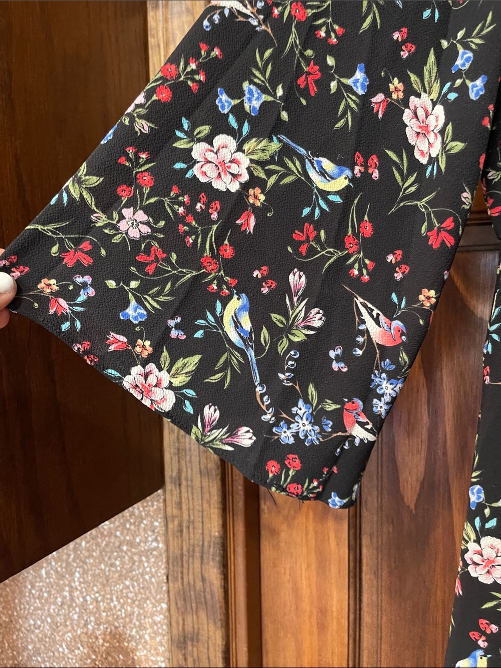 I. Madeline Black Floral Midi Dress with Pink & Green Accents L - Picture 2 of 7